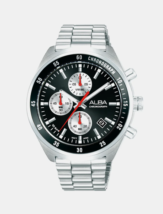 Men Quartz Black Dial Chronograph Stainless Steel Watch