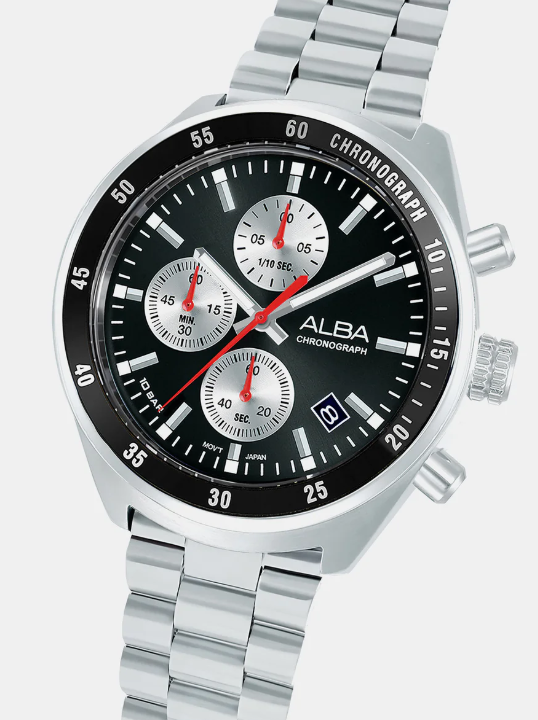 Men Quartz Black Dial Chronograph Stainless Steel Watch