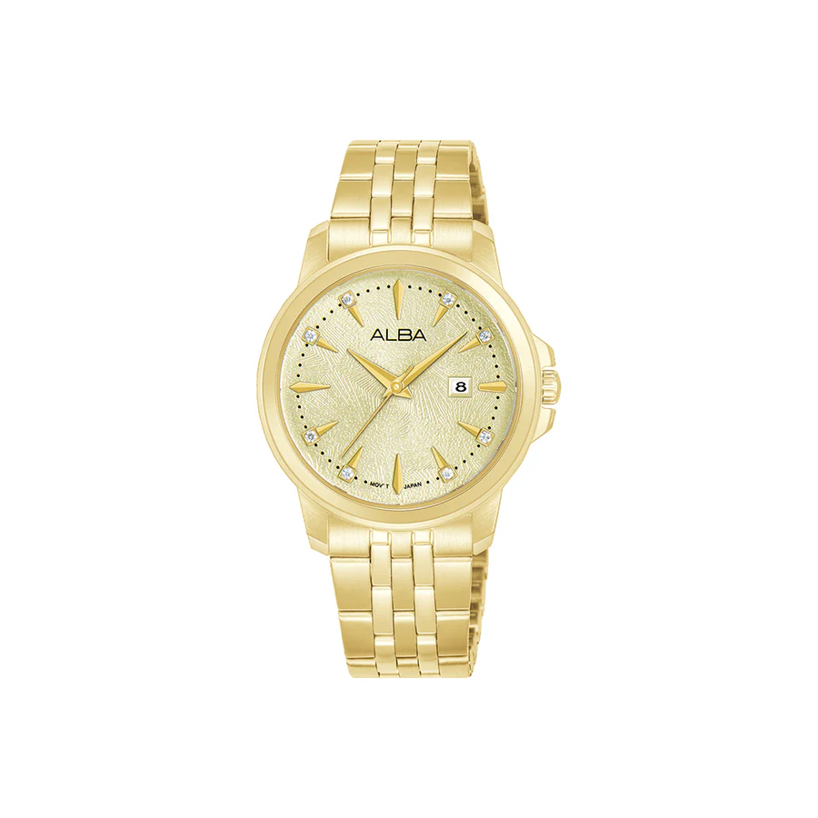 Women Quartz Champagne Dial Analog Stainless Steel Watch
