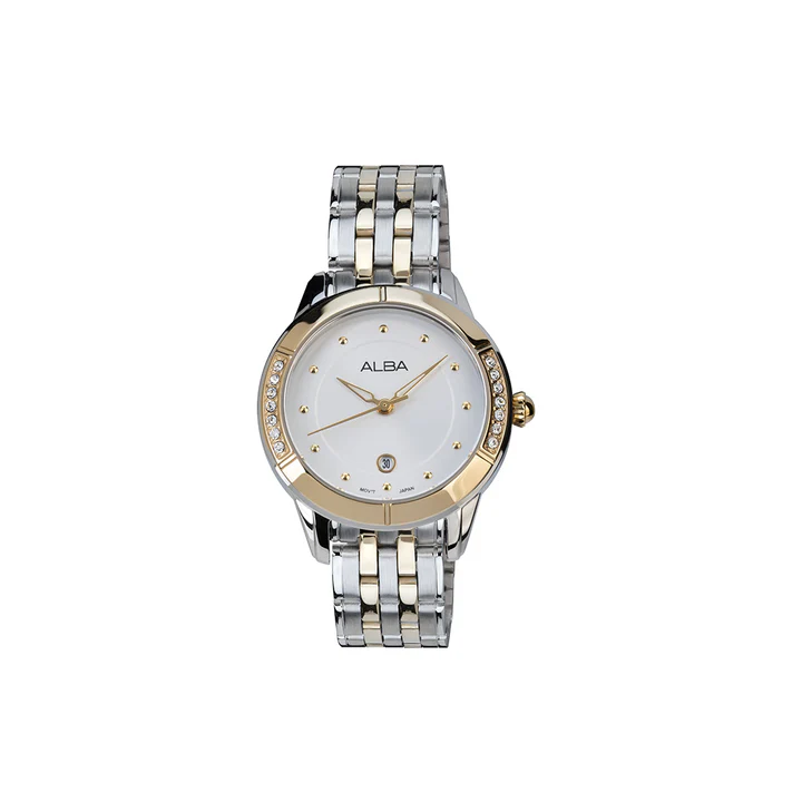 Silver-White Sunray Dial with Crystals Watch