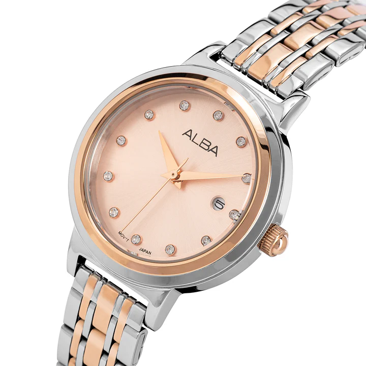 Peach Dial Dual Tone Watch