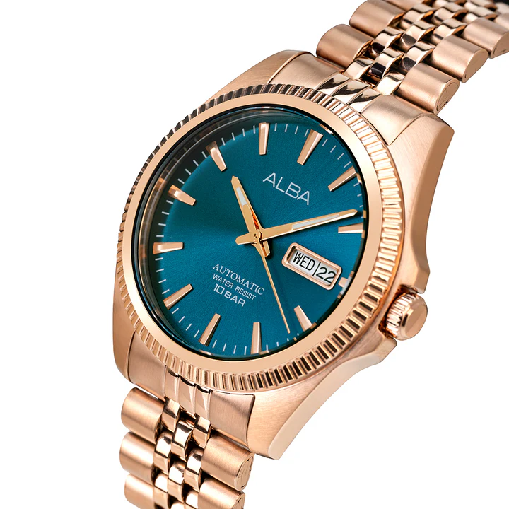 Copper Bezel With Teal Sunray Dial Automatic Watch