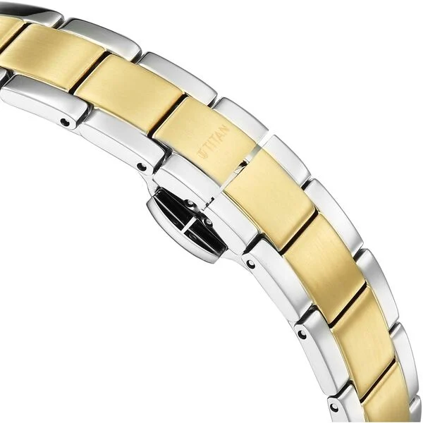 Titan Edge Gleam Quartz Analog Champagne Dial Two Toned Stainless Steel Strap Watch For Women