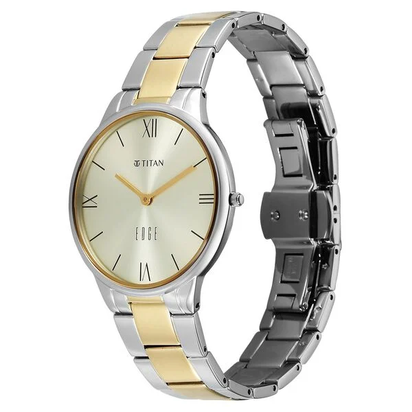 Titan Edge Gleam Quartz Analog Champagne Dial Two Toned Stainless Steel Strap Watch For Women