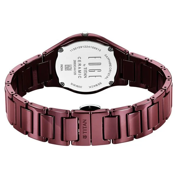 Titan Edge Wine Ceramic Quartz Analog Maroon Dial Red Ceramic Strap Watch For Women