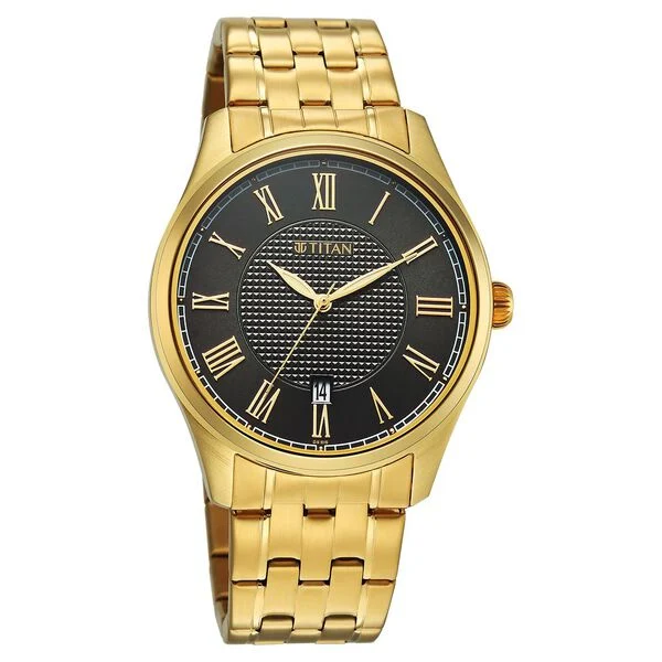Titan Neo Roman Analog with Green Dial Carnation Gold Stainless Steel Strap Watch for Men