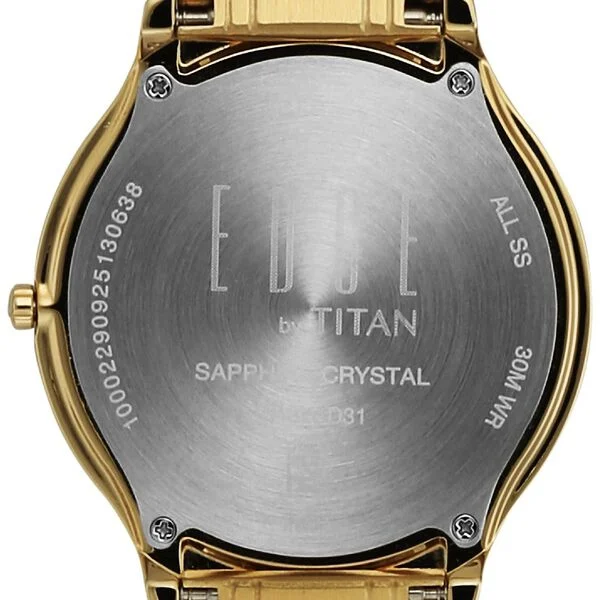 Titan Edge Gleam Quartz Analog Champagne Dial Golden Stainless Steel Strap Watch For Men