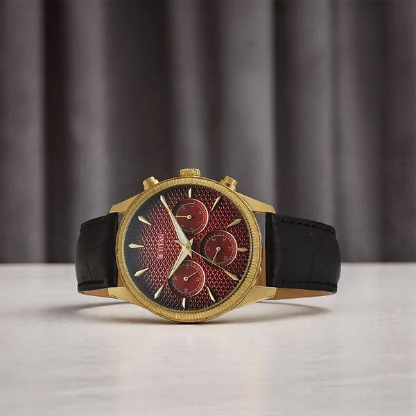 Titan Regalia Opulent Quartz Analog with Day and Date Red Dial Black Leather Strap Watch for Men