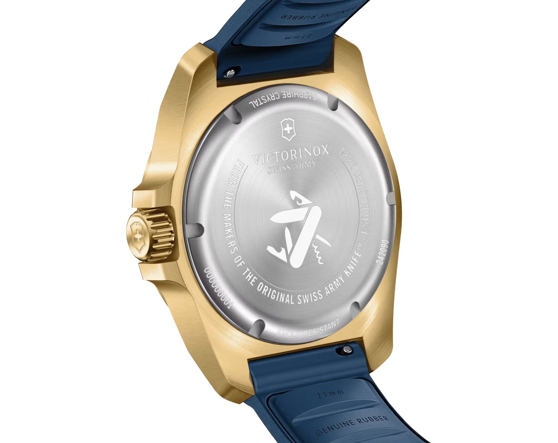 Victorinox I.N.O.X. Swiss Made Men's Watch, Blue Dial, 41 mm, Yellow-Gold Stainless Steel Case, Yellow-Gold Stainless Steel Bezel, Blue Rubber Strap