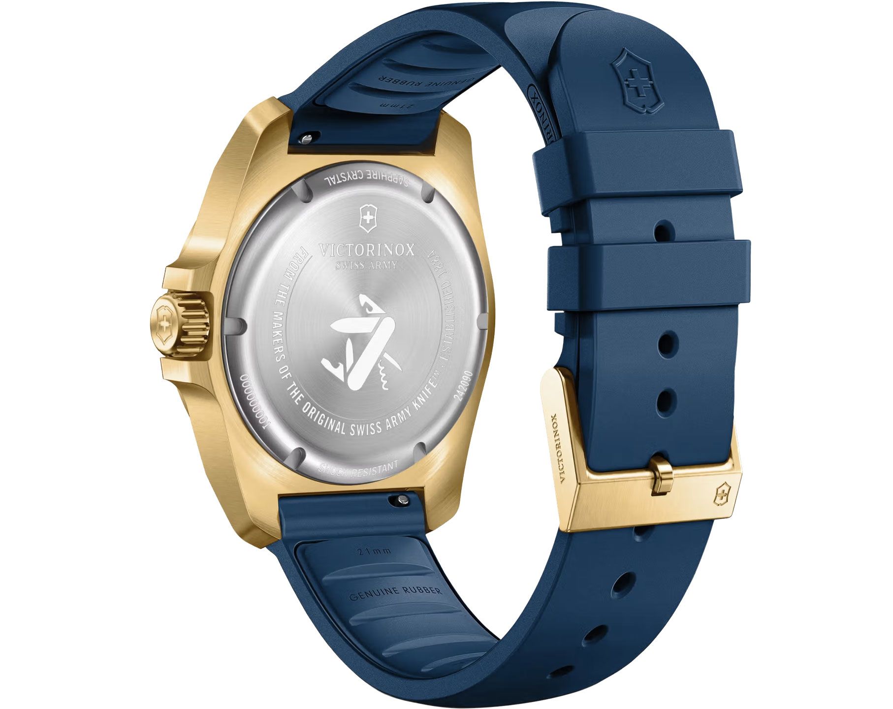 Victorinox I.N.O.X. Swiss Made Men's Watch, Blue Dial, 41 mm, Yellow-Gold Stainless Steel Case, Yellow-Gold Stainless Steel Bezel, Blue Rubber Strap