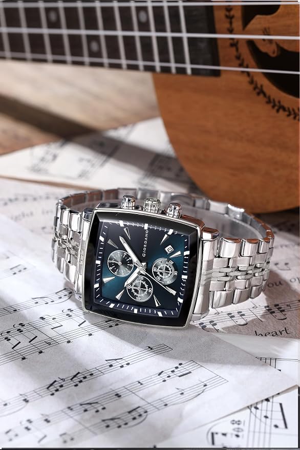 Giordano Multi Function Watch for Men with Square Dial, Stainless Steel Strap and Date Display