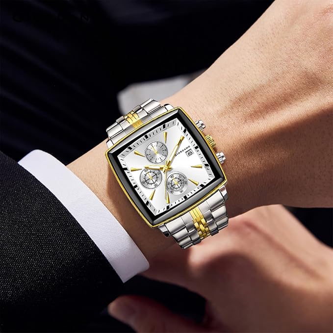 Giordano Multi Function Watch for Men with Square Dial, Stainless Steel Strap and Date Display
