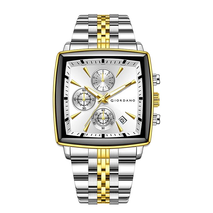 Giordano Multi Function Watch for Men with Square Dial, Stainless Steel Strap and Date Display