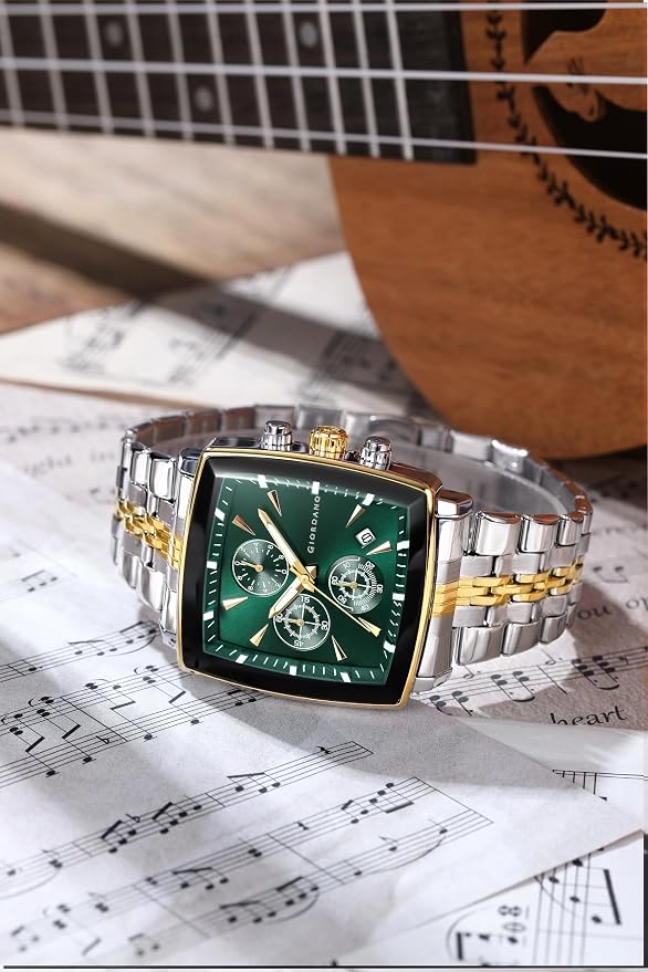 Giordano Multi Function Watch for Men with Square Dial, Stainless Steel Strap and Date Display