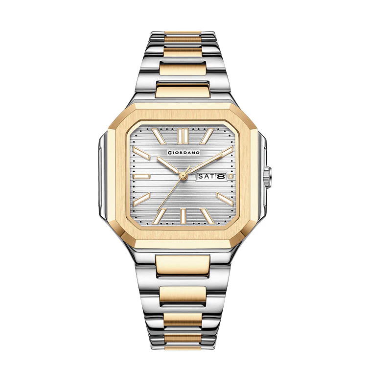 Giordano Square formal Watch for men – Textured Dial,Day & Date Display and Stylish stainless steel strap