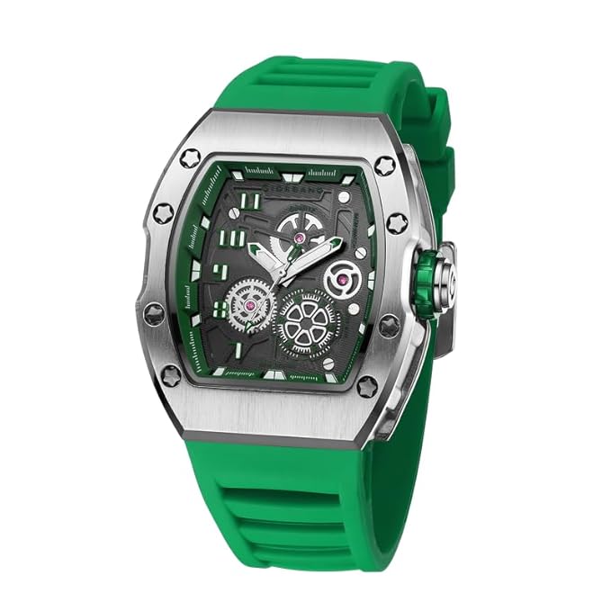 Giordano Square Analog Casual Sporty Watch for Men – Mechanical-Inspired Design dial, Quartz Movement, Silicon Strap and Date Display Function