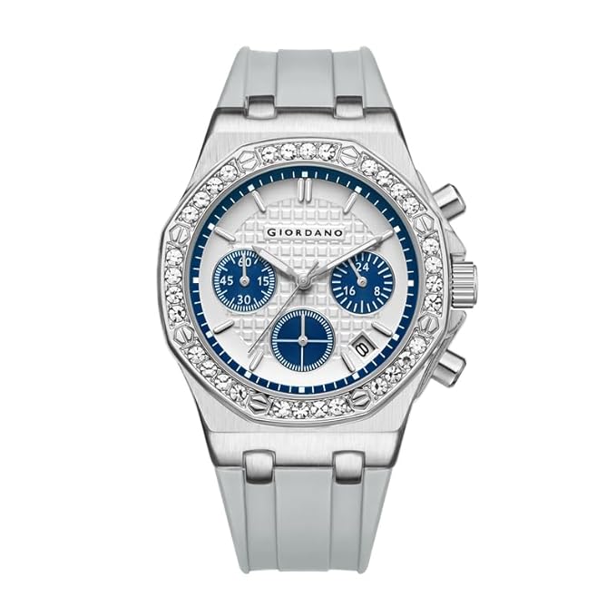 Giordano Chronograph Watch for Women | Stainless Steel Case, Crystal Bezel | Modern & Stylish Timepiece with Comfortable Silicone Strap