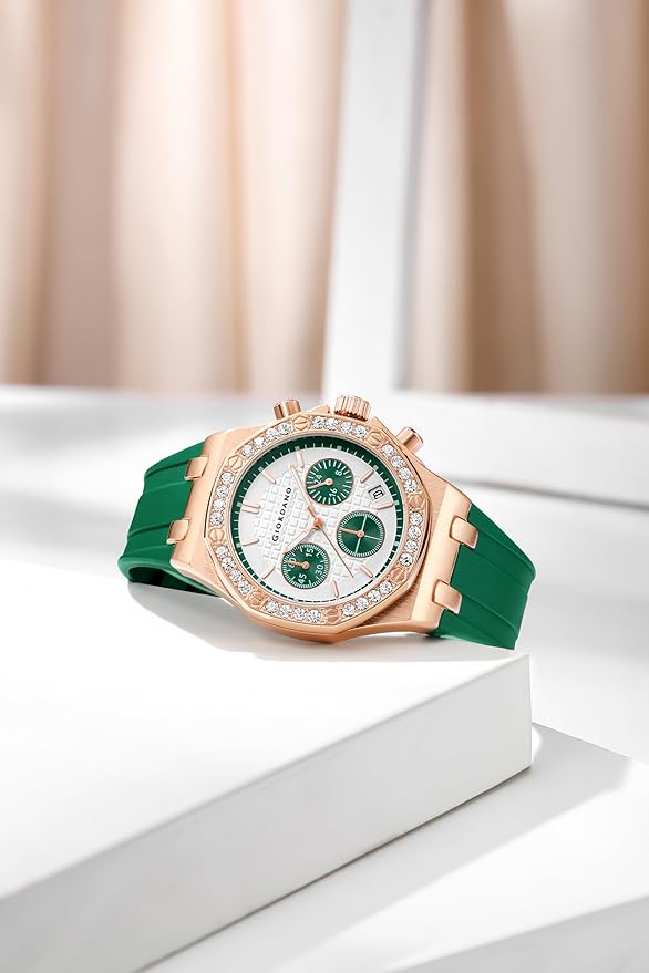 Giordano Chronograph Watch for Women | Stainless Steel Case, Crystal Bezel | Modern & Stylish Timepiece with Comfortable Silicone Strap