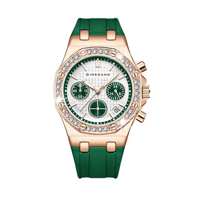Giordano Chronograph Watch for Women | Stainless Steel Case, Crystal Bezel | Modern & Stylish Timepiece with Comfortable Silicone Strap