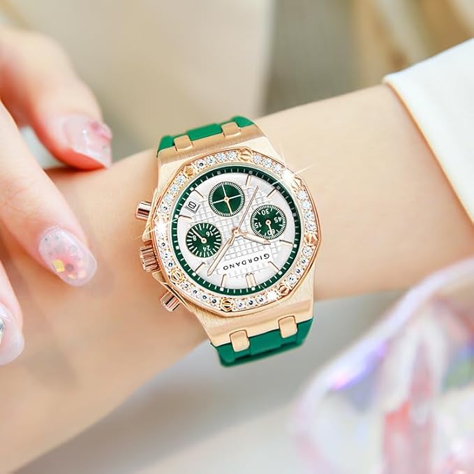 Giordano Chronograph Watch for Women | Stainless Steel Case, Crystal Bezel | Modern & Stylish Timepiece with Comfortable Silicone Strap