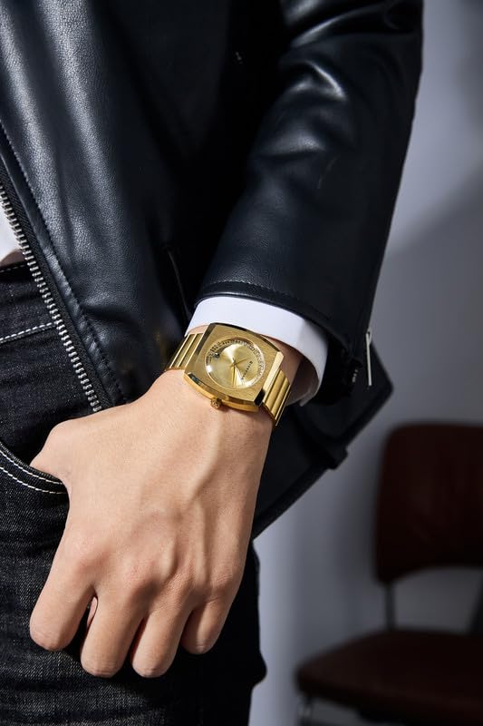 Giordano Square Analog Watch for Men – Sunray Gloss Dial with Crystal Hour Markers, Date Display & Stainless Steel Strap – Stylish Luxury Timepiece