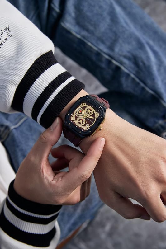 Giordano Chronograph Watch for Men with Square Dial, Quartz Movement, Three Sub-Dials, Date Display and Silicone Strap