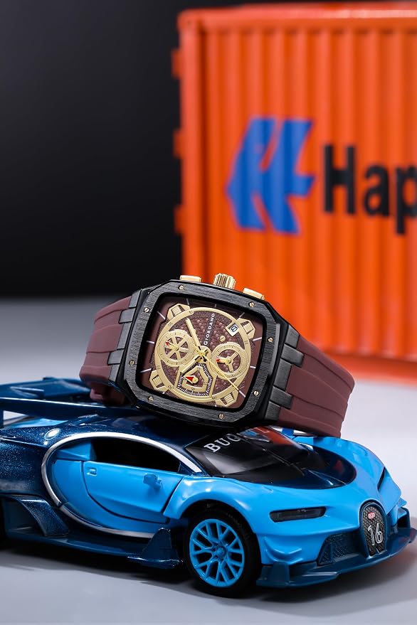 Giordano Chronograph Watch for Men with Square Dial, Quartz Movement, Three Sub-Dials, Date Display and Silicone Strap