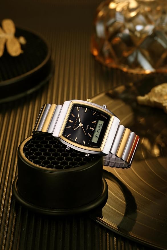 Giordano Analog Digital Watch for Men with Square Dial, Day Function, Stainless Steel Strap