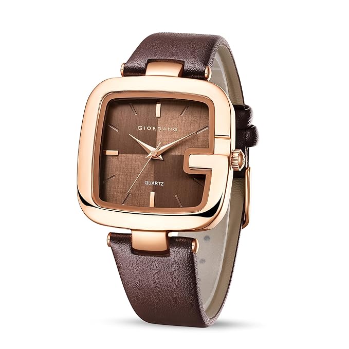 Giordano Monogram Watch for Women Dial with Metal & Leather Strap Fashionable Design, Water Resistant Quartz Analog – Perfect for Casual & Office Wear