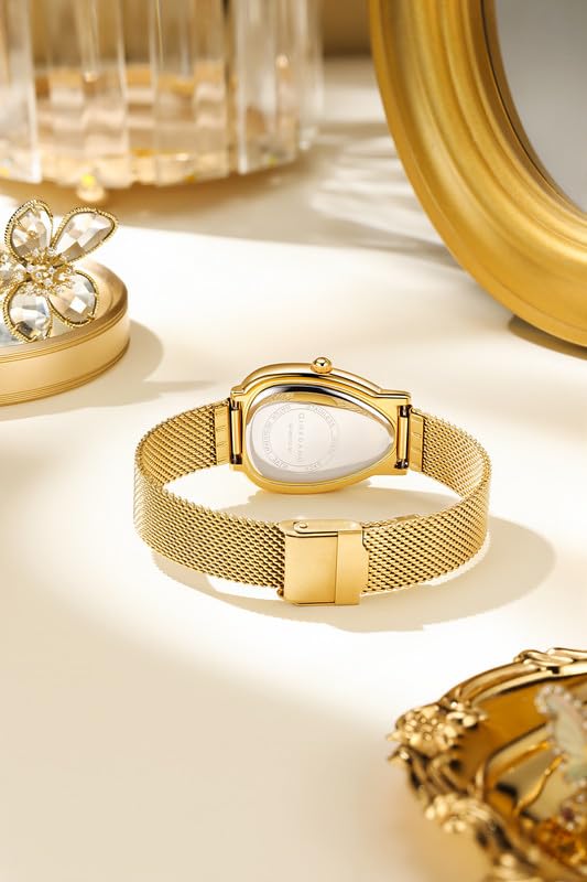 GIORDANO Elegant Analog Watch for Women | Textured Teardrop Dial, Crystal-Studded Oval Case Bezel & Stainless Steel Mesh Strap