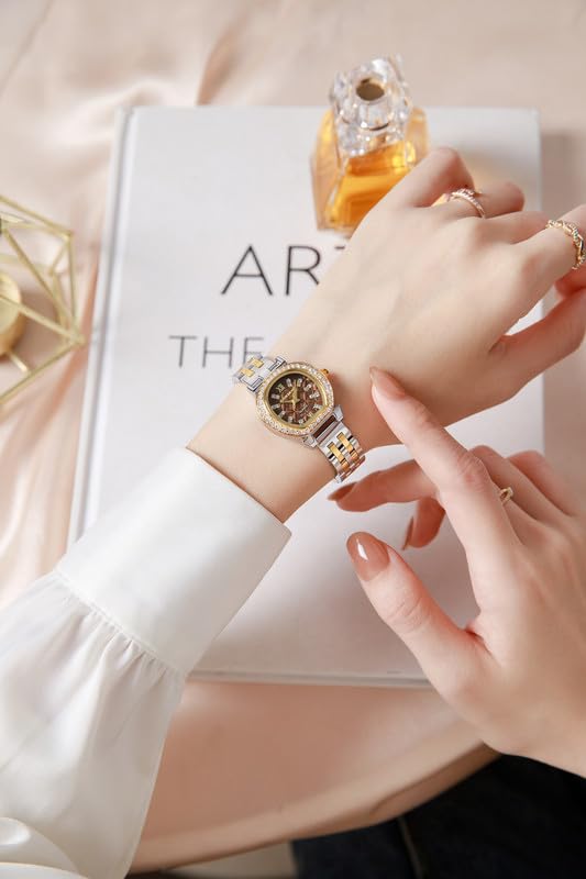 Giordano Analog Quartz Watch for Women with Bangle Set Texured Oval Dial, Roman Indices, Blue Crown, Crystal Studded Hour Markers and Bezel, Stainless Steel Strap