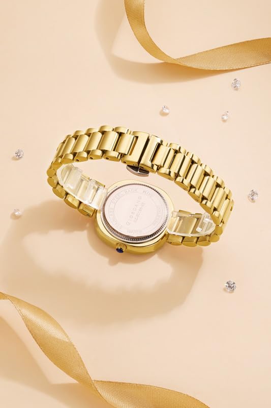 Giordano Analog Quartz Watch for Women with Bangle Set Square Dial, Blue Crown, Crystal Studded Hour Markers and Bezel, Stainless Steel Strap