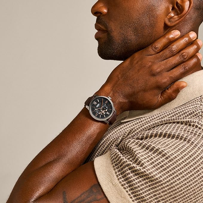 Fossil Men Leather Townsman Analog Black Dial Watch