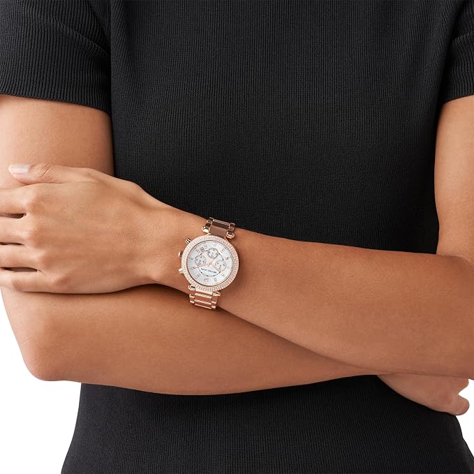 Michael Kors Parker Analog White Dial Gold Band Women's Stainless Steel Watch