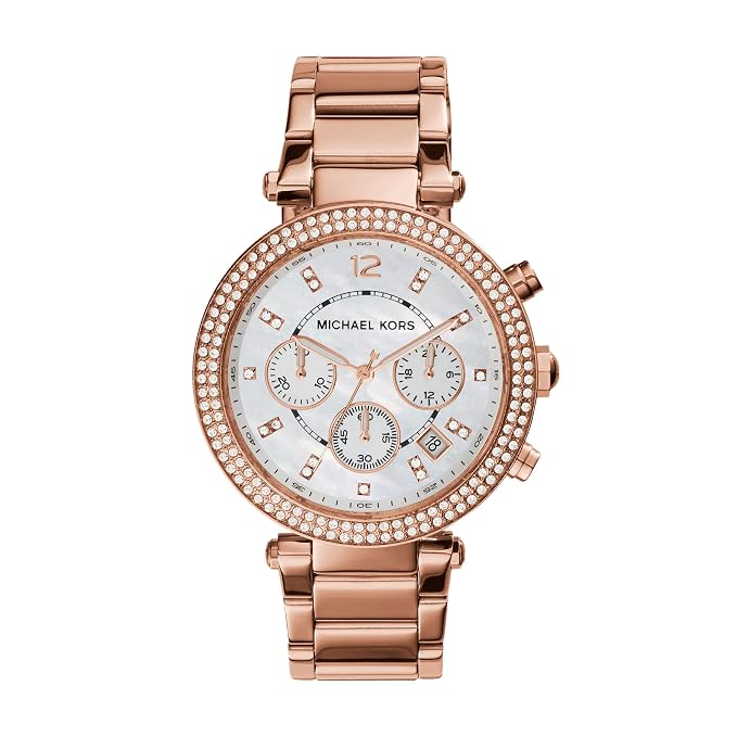 Michael Kors Parker Analog White Dial Gold Band Women's Stainless Steel Watch