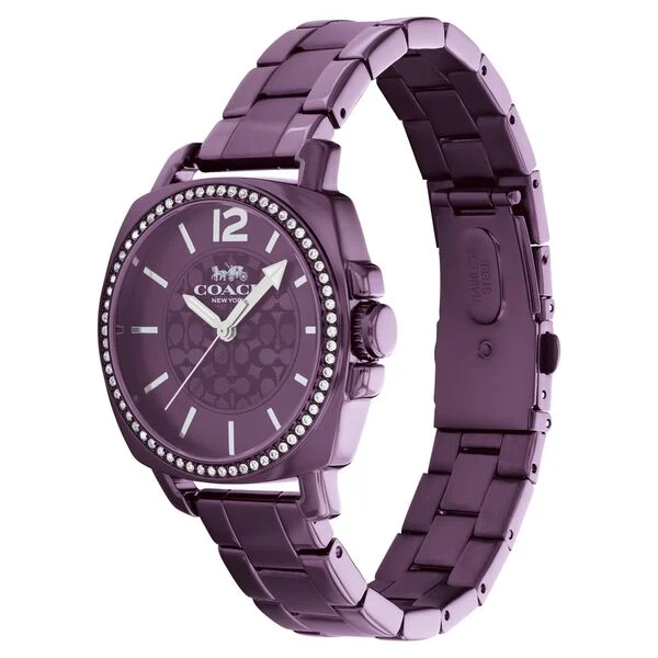 Coach Quartz Analog Purple Dial Stainless Steel Strap Watch for Women