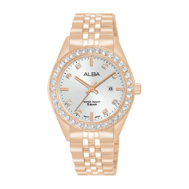 Crystal Bezel With Silver Dial Women's Quartz Watch