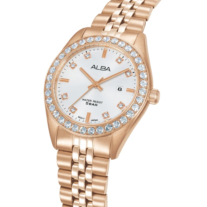 Crystal Bezel With Silver Dial Women's Quartz Watch