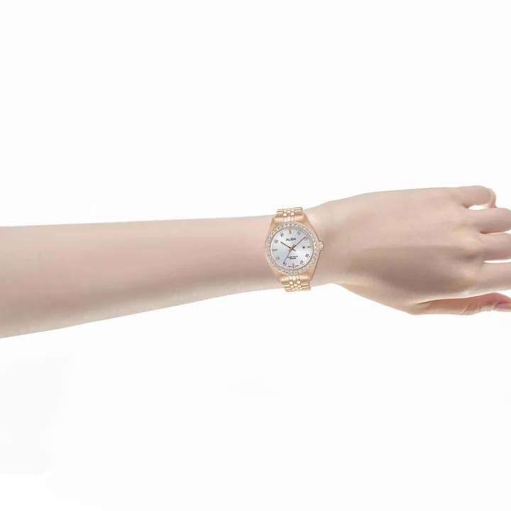 Crystal Bezel With Silver Dial Women's Quartz Watch