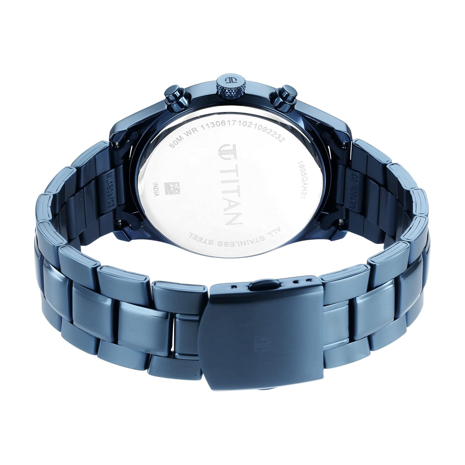 Titan Neo Splash Quartz Multifunction Midnight Blue Dial Metallic Blue Stainless Steel Strap Watch for Men