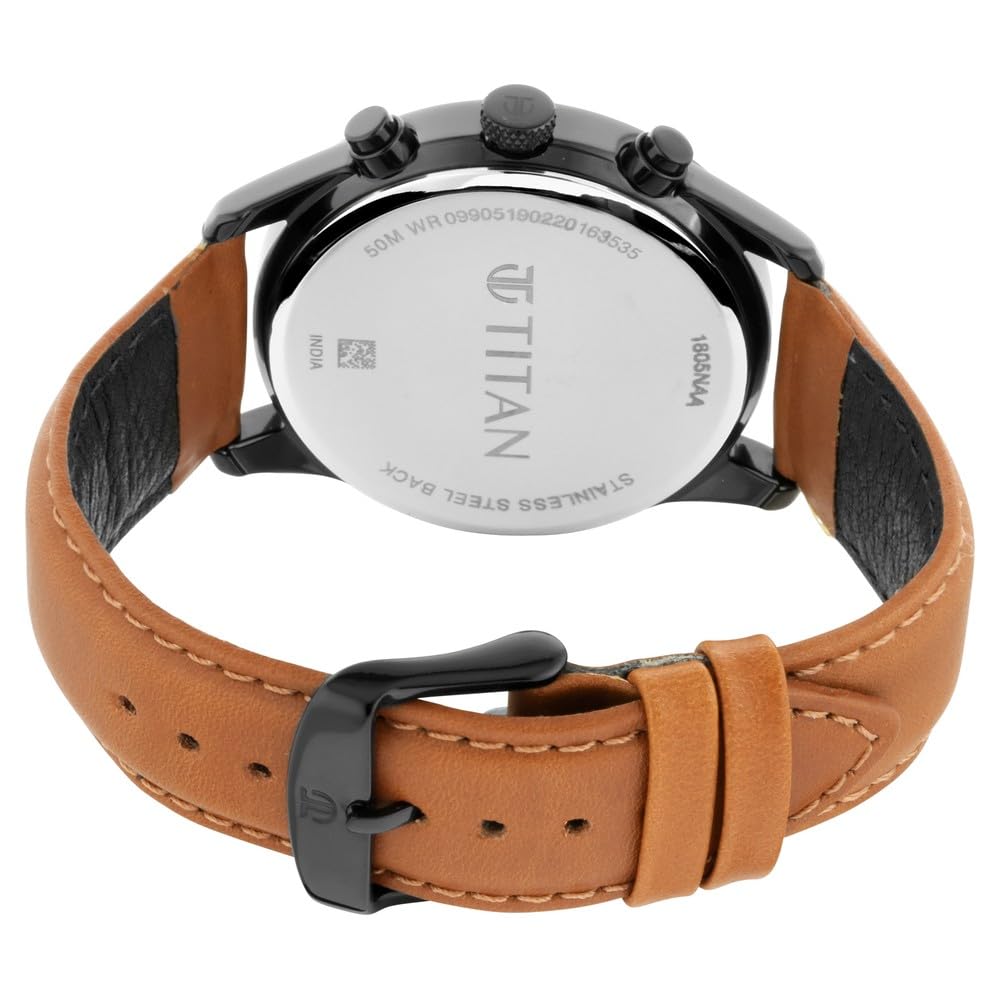 Titan Men's Metropolitan Charm: Men's Multifunctional Black Watch with Leather Strap