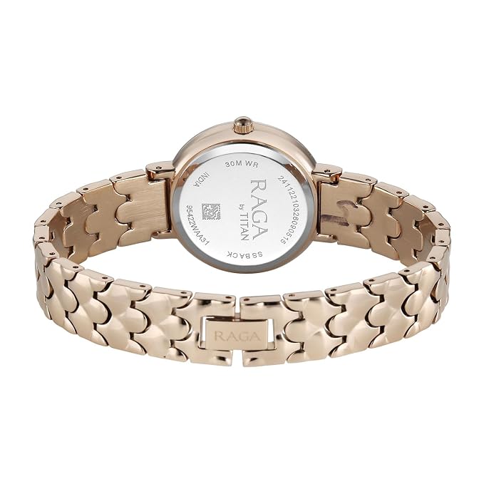 Titan Raga Spotlight 2.0 Quartz Analog 3Hands Display White Dial Rose Gold Color Strap Watch for Women