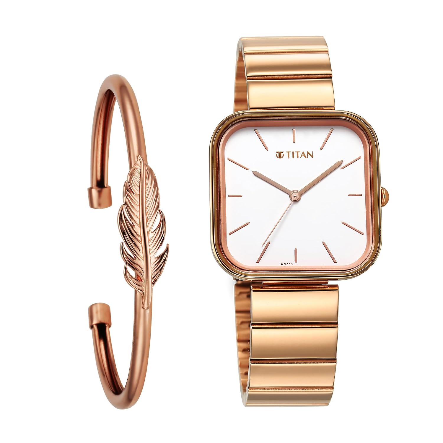 Titan Purple Stackables Quartz Analog White Dial Rose Gold Stainless Steel Strap Watch for Women