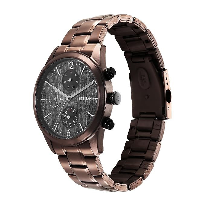 Titan Neo Splash Quartz Multifunction Anthracite Dial Brown Stainless Steel Strap Watch for Men