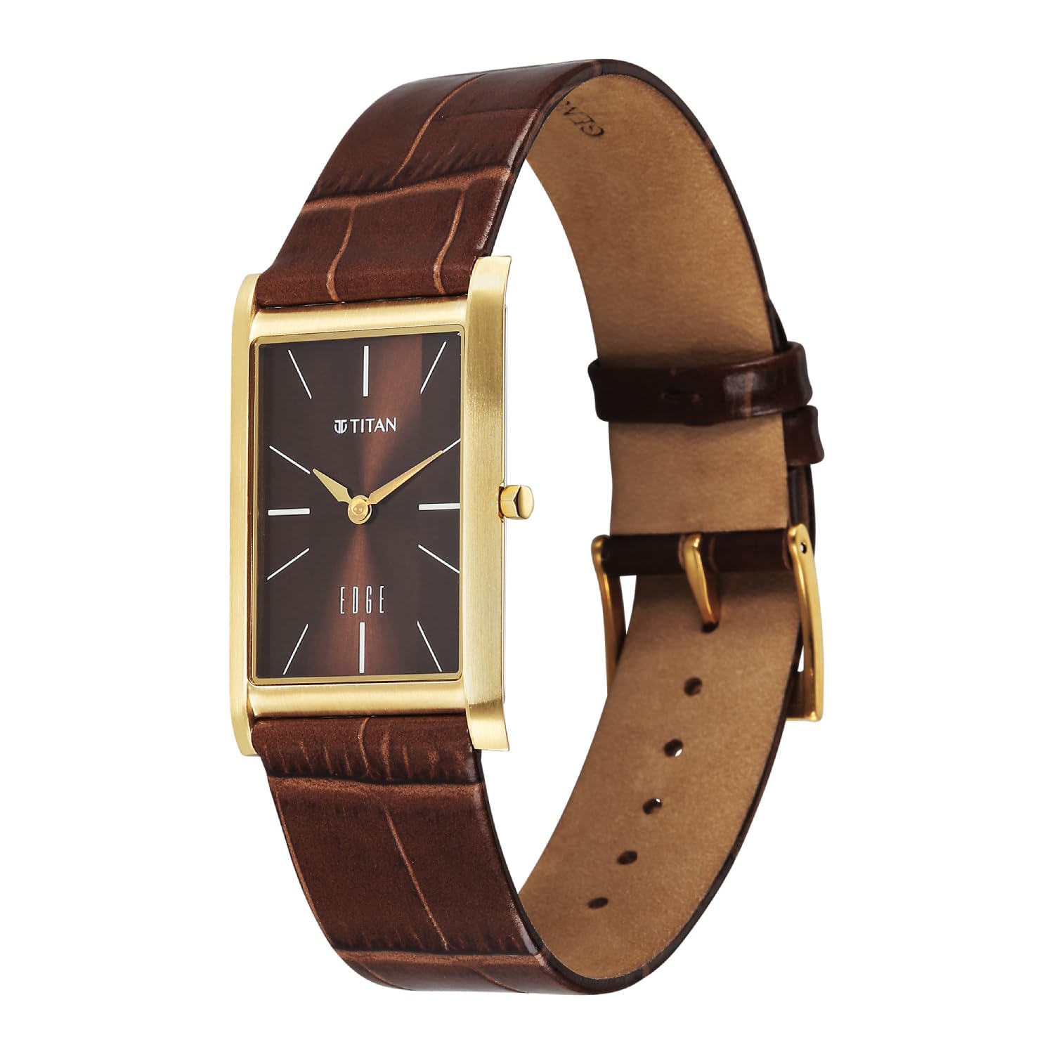 Titan Edge Monture Quartz Analog with Brown Dial Gold Leather Strap Watch for Men