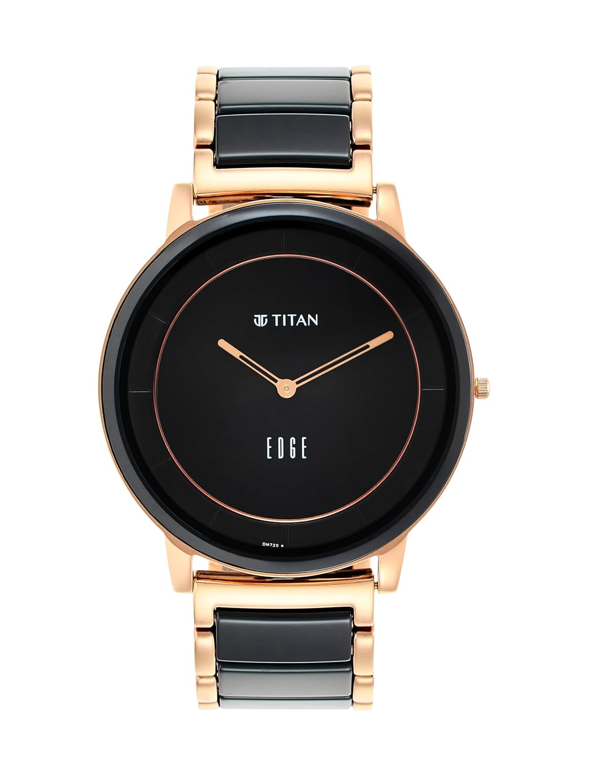 Titan Edge Fusion Quartz Analog Black Dial Two Toned Black Ceramic & Rose Gold Steel Strap Watch for Men