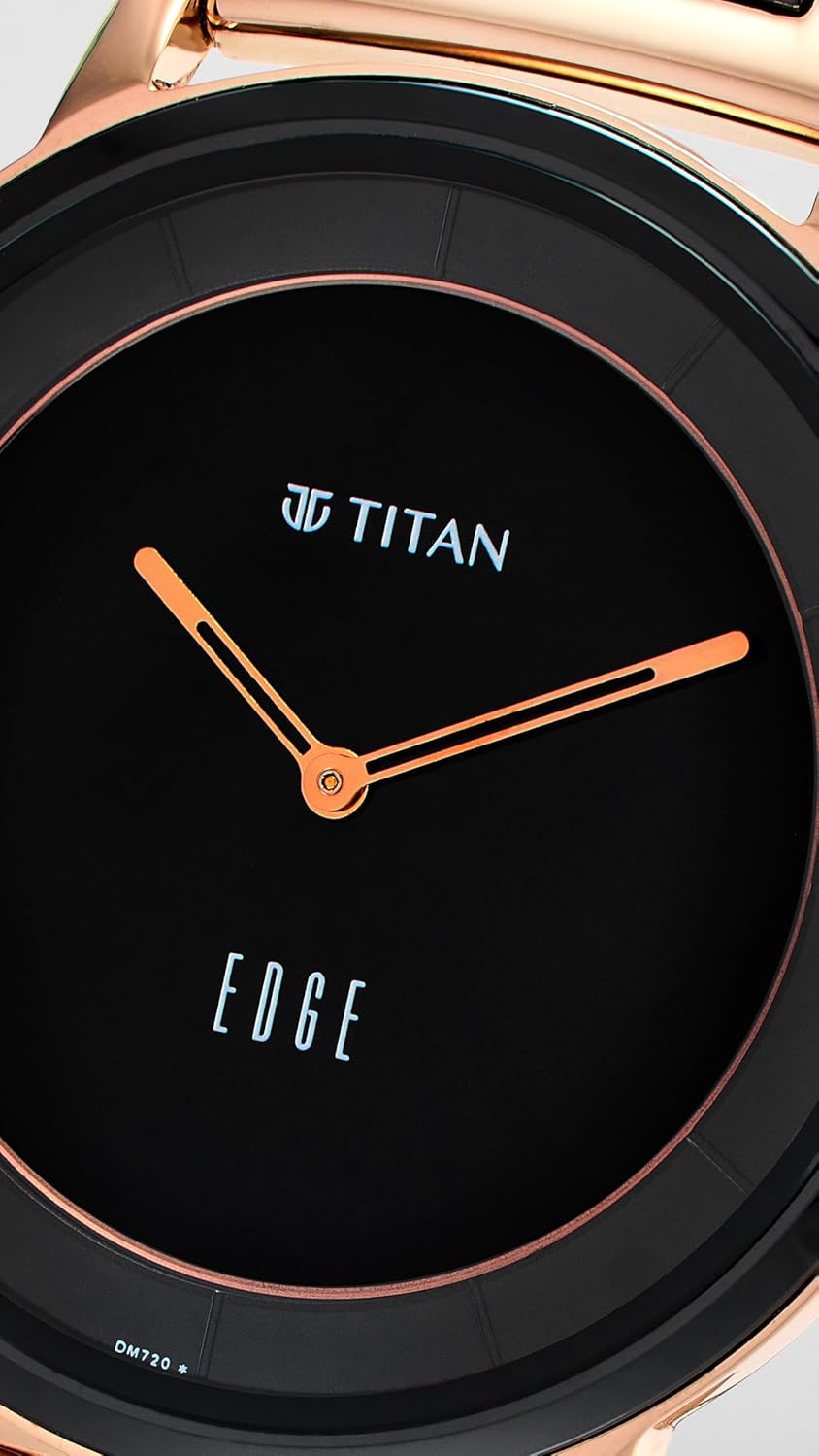 Titan Edge Fusion Quartz Analog Black Dial Two Toned Black Ceramic & Rose Gold Steel Strap Watch for Men