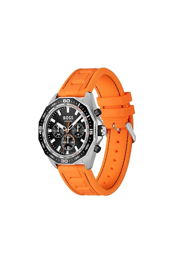 Hugo Boss Mens Silicone Boss Energy Analog Black Dial Watch-Band Color:Orange
