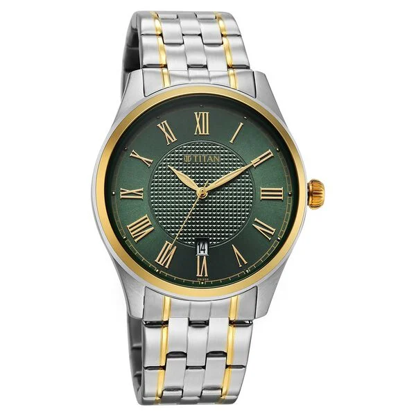 Titan Neo Roman Analog with Green Dial Dual Tone Stainless Steel Strap Watch for Men