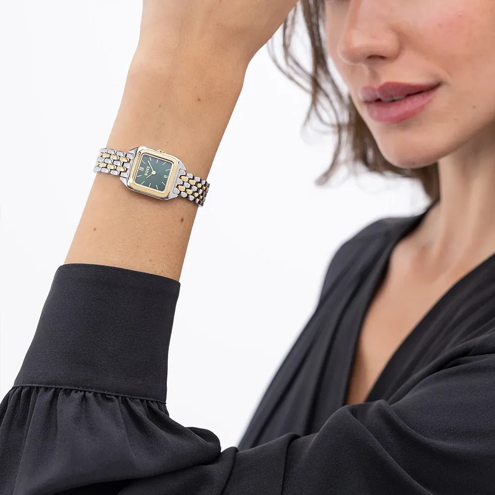 Mae Petite Women Quartz Green Dial Analog Stainless Steel Watch